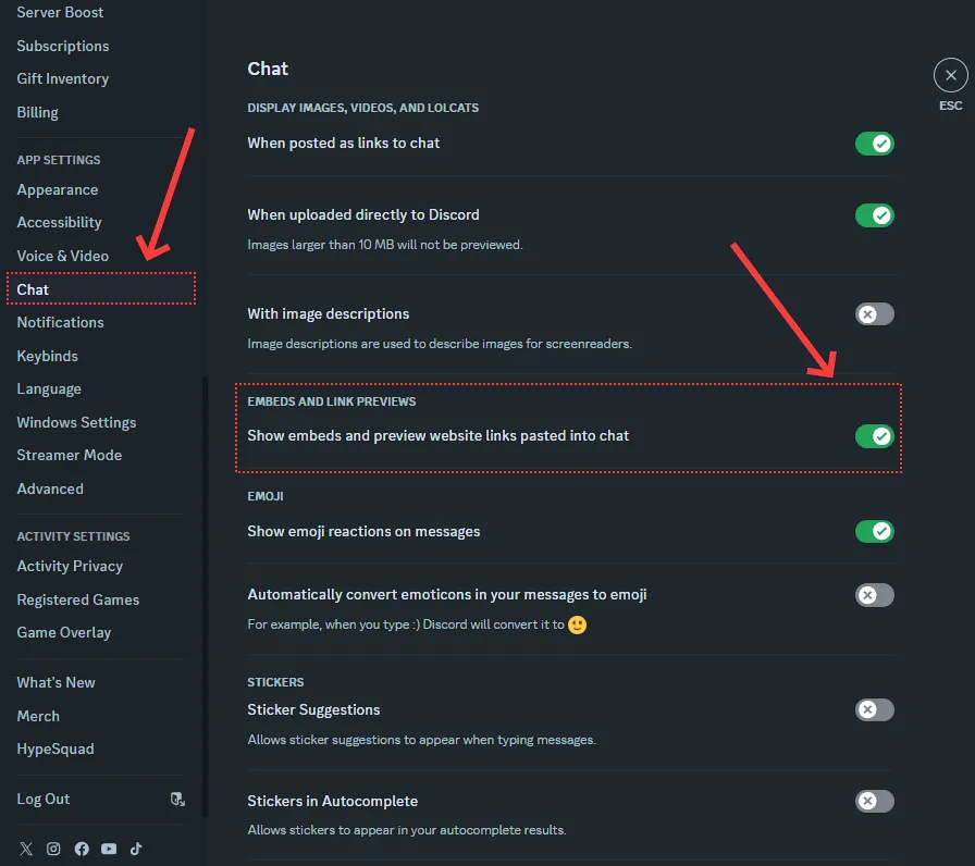 Discord Chat Settings