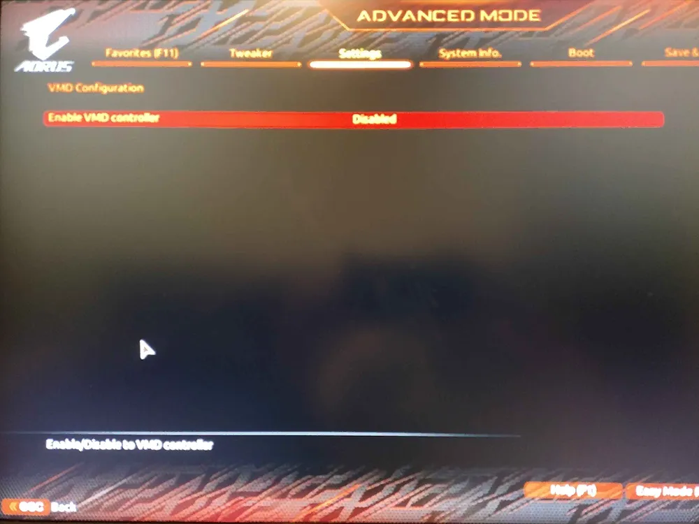 Aorus RST VMD BIOS meny