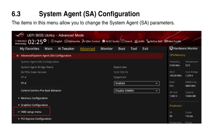 Asus RST BIOS menu