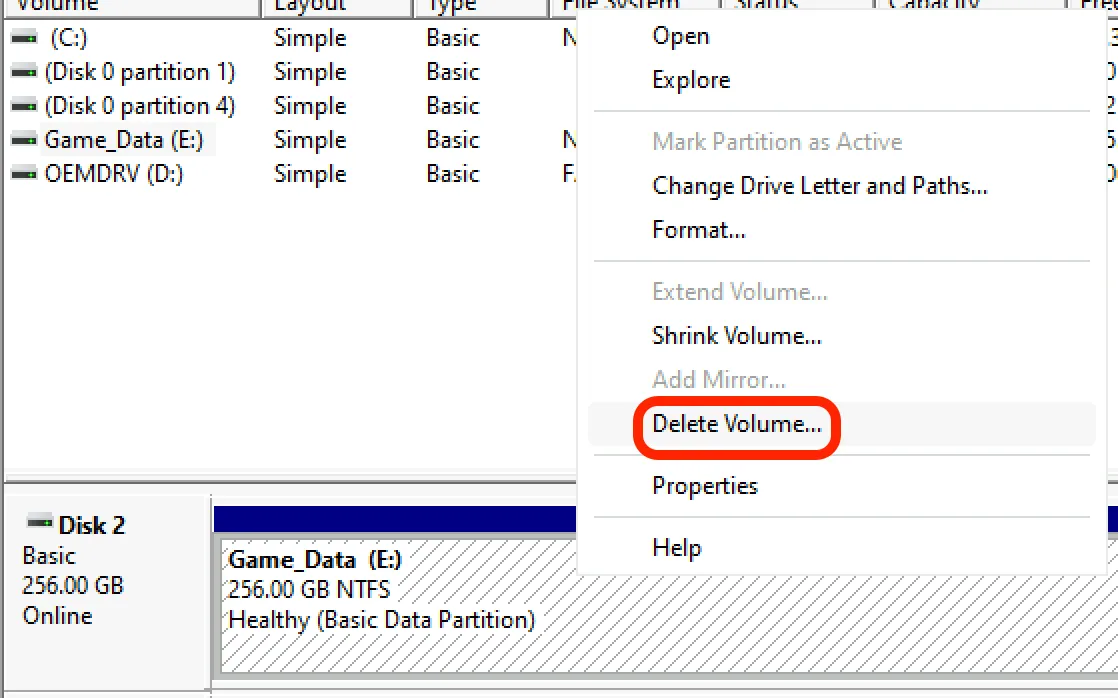 Drive delete context menu