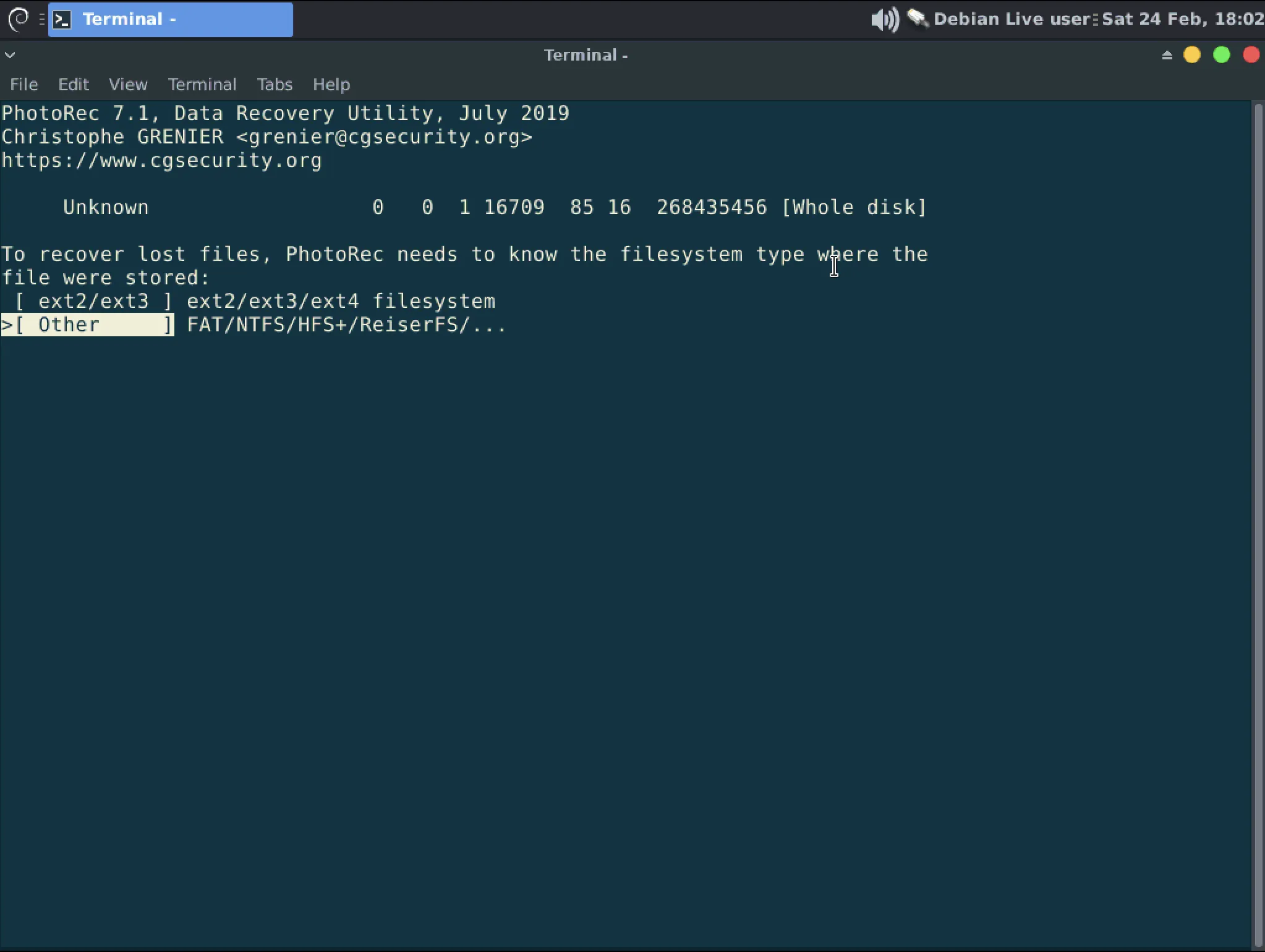 Partition scheme selection in Photorec