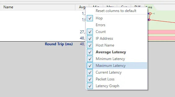 Pingplotter column