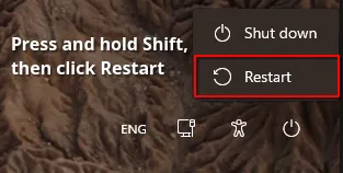 Login screen restart with shift