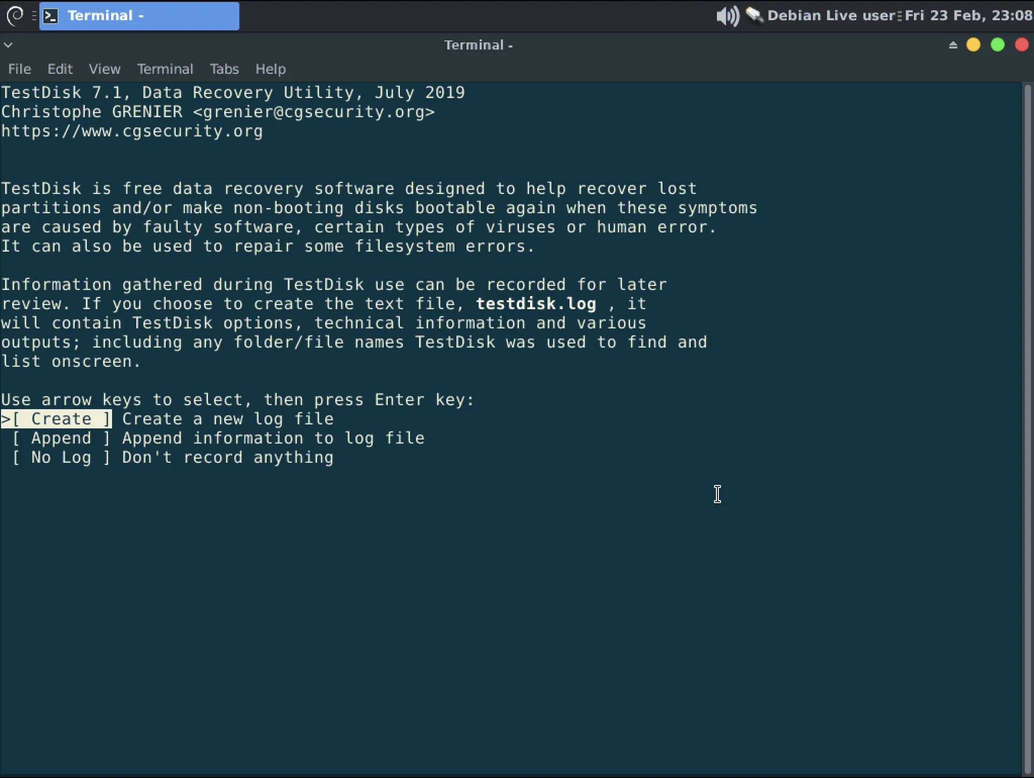 Launching Testdisk in terminal