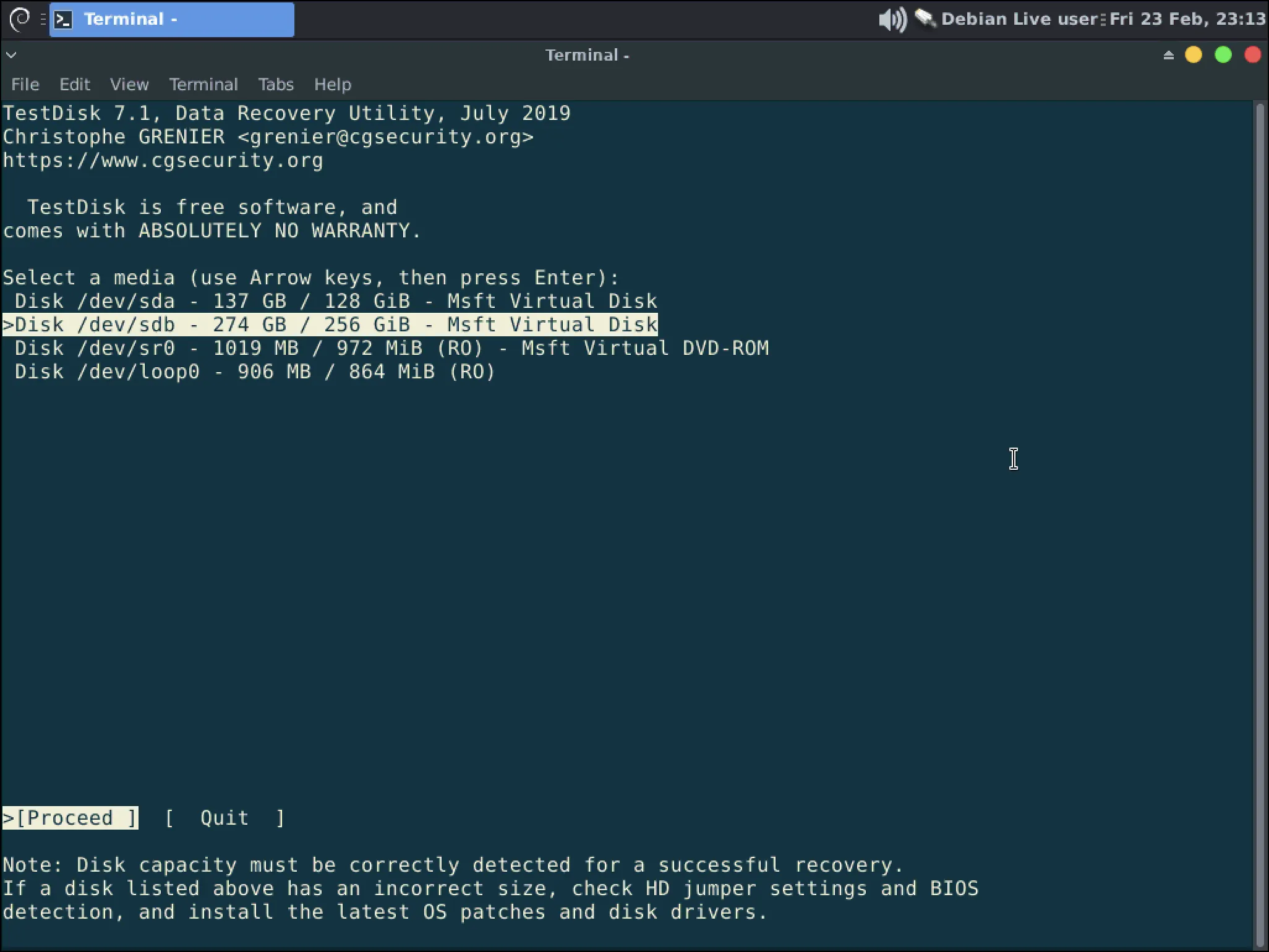 Complete disk selection in Testdisk