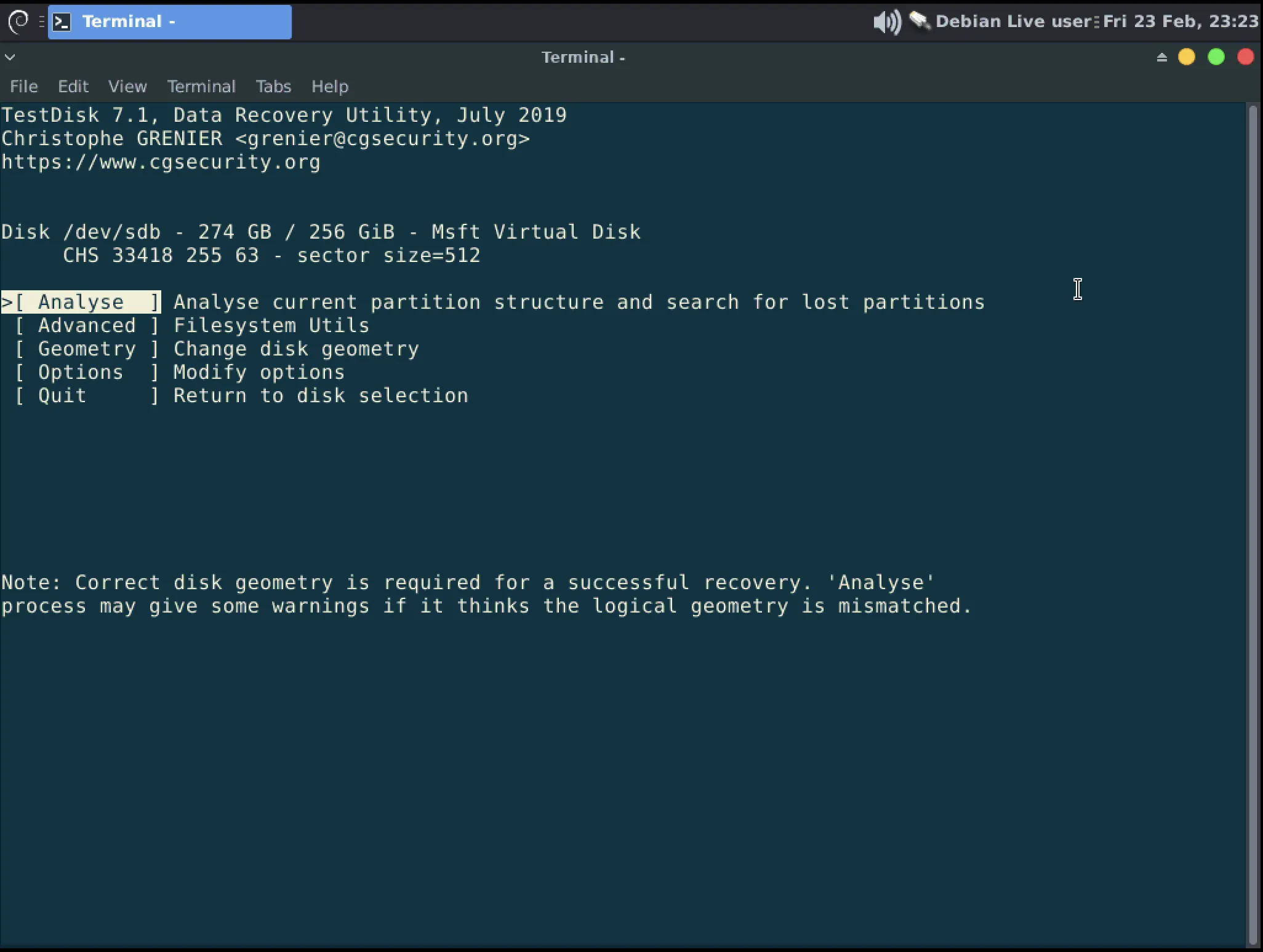 Disk analysis confirmation