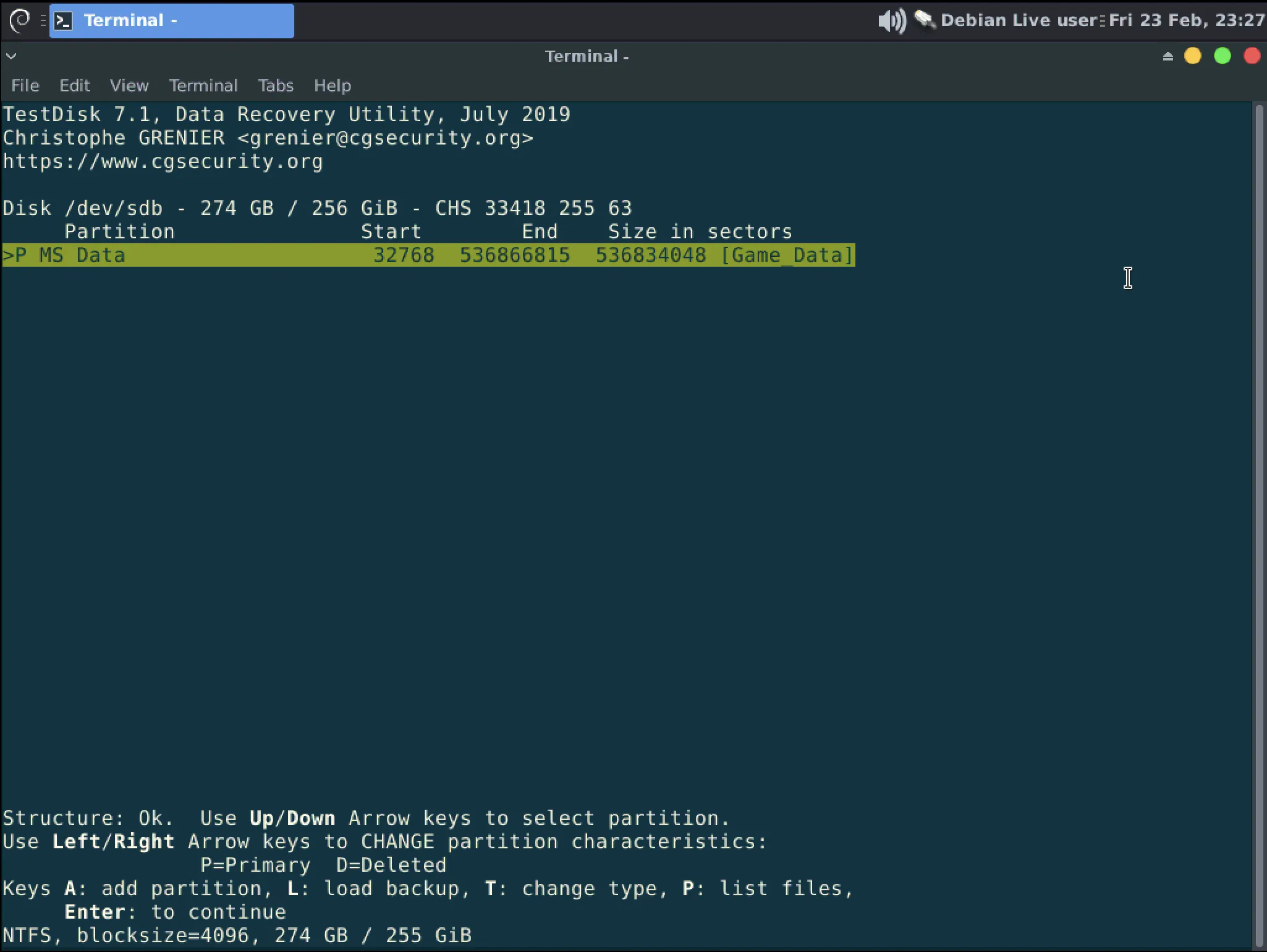 Partition discovery Testdisk