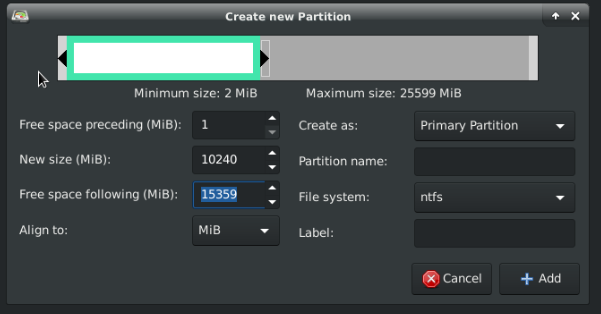 creating a partition in gparted 2